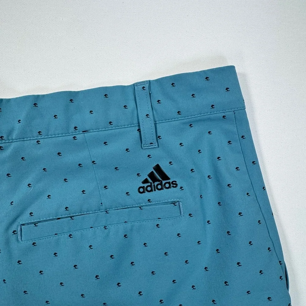 Adidas Primegreen Mens Golf Shorts 38 Teal Blue Palm Tree Print Performance